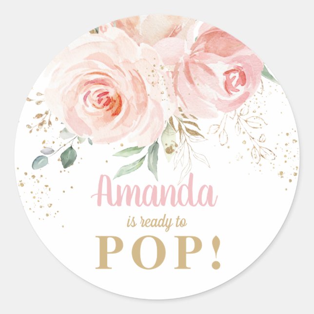 Sticker Rond Baby shower floral rose chic Prêt à la pop (Devant)