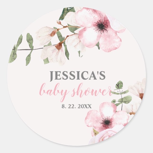 Sticker Rond Baby shower floral rose pâle (Devant)