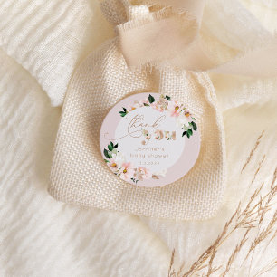 Sticker Rond Baby shower floral rose pâle merci