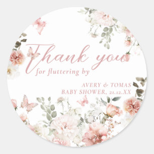 Sticker Rond Baby shower floral rose papillon flottant par