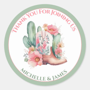 Sticker Rond Baby shower Floral Rose Western Cowgirl