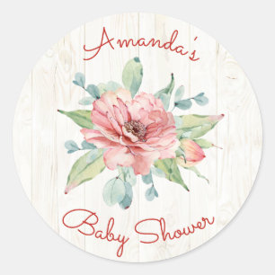Sticker Rond Baby shower Floral Rustique Aquarelle