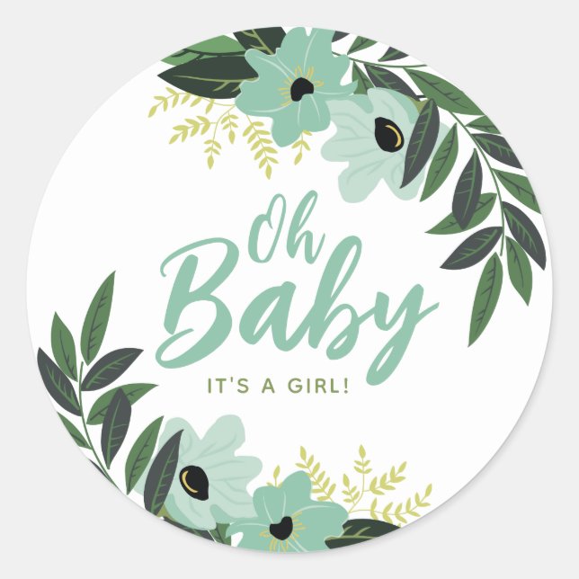 Sticker Rond Baby shower Floral tropical personnalisé (Devant)