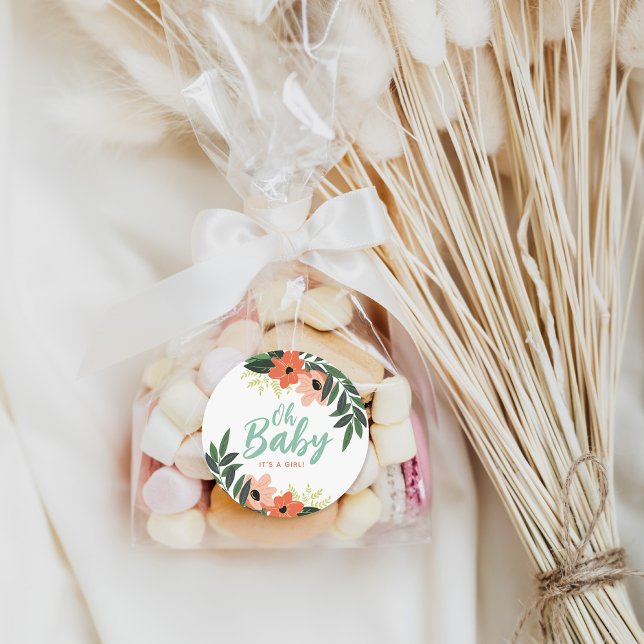 Sticker Rond Baby shower Floral tropical personnalisé (Créateur téléchargé)