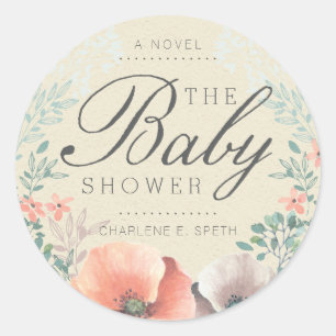 Sticker Rond Baby shower floral vintage de livre de contes de