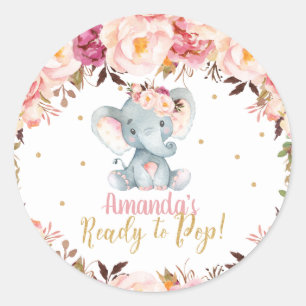 Sticker Rond Baby shower flou éléphant prêt à la pop
