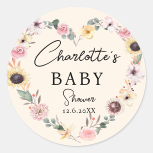 Sticker Rond Baby shower Flower-Heart