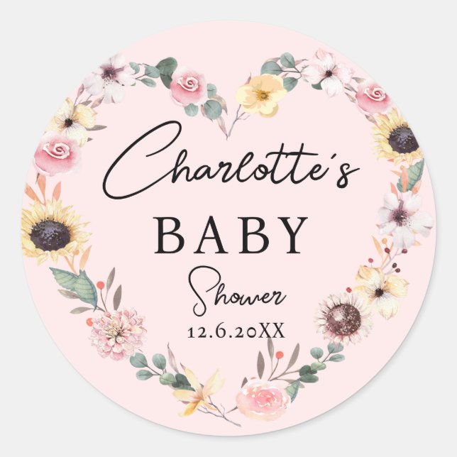 Sticker Rond Baby shower Flower-Heart