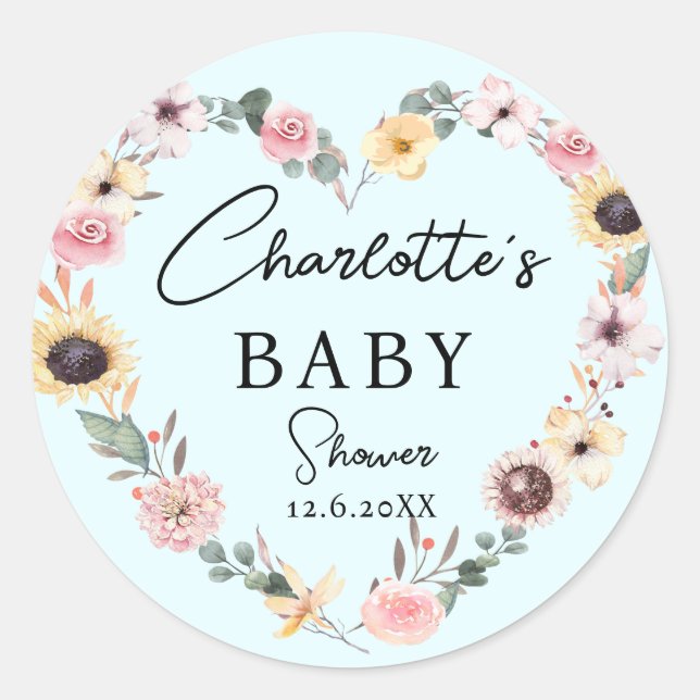 Sticker Rond Baby shower Flower-Heart (Devant)