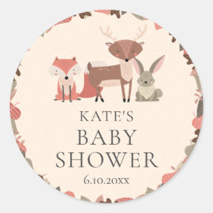 Sticker Rond Baby shower forestier Boho Woodland Animaux