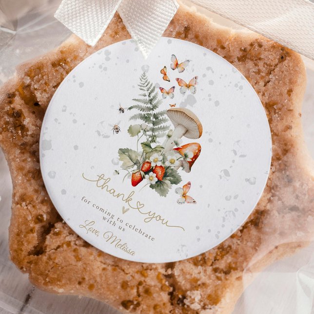 Sticker Rond Baby shower forestier de Little Mushroom Baby show (fall baby shower, woodland baby shower, rustic baby shower, little mushroom baby shower, gender neut)