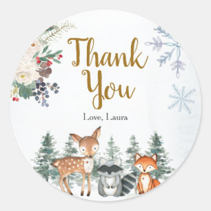 Sticker Rond Baby shower forestier d'hiver