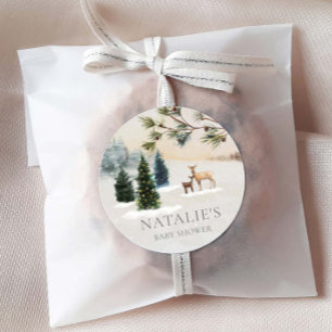 Sticker Rond Baby shower forestier rustique hivernal