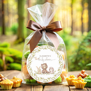 Sticker Rond Baby shower forestier Végétation Forêt Animaux
