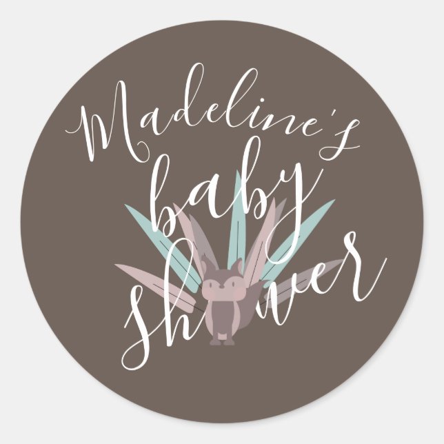 Sticker Rond Baby shower Fox Plumes de Bohême (Devant)