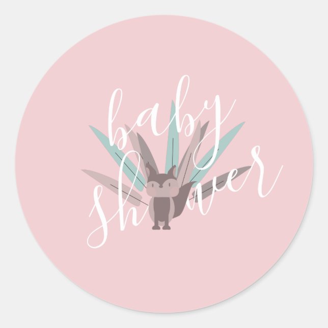 Sticker Rond Baby shower Fox Plumes de Bohême (Devant)