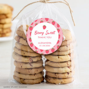 Sticker Rond Baby shower fraise rose