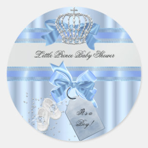 Sticker Rond Baby shower Garçon Bleu Petit Prince Couronne 3a