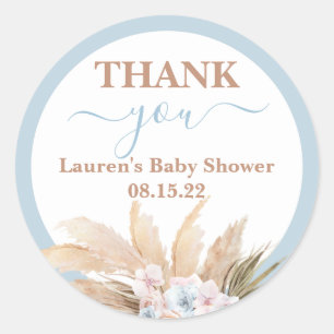 Sticker rond Baby shower Garçon Blue Pampas