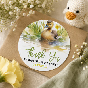 Sticker Rond Baby-Shower Garçon Canard Aquarelle Mignon