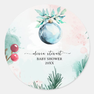 Sticker Rond Baby Shower Garçon Hiver Noël Écriture