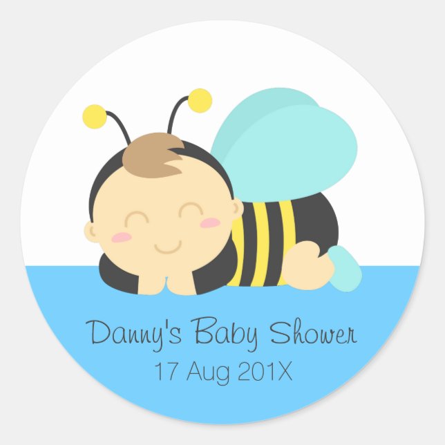 Sticker Rond Baby Shower Garçon Mignon Bourdon (Devant)