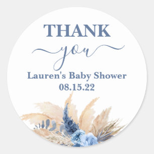 Sticker rond Baby shower Garçon Pampas Grass
