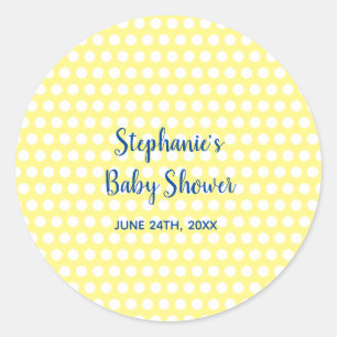 Sticker Rond Baby shower garçon Pois jaune bleu  garçon