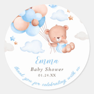 Sticker Rond Baby shower Garçon Teddy Bear