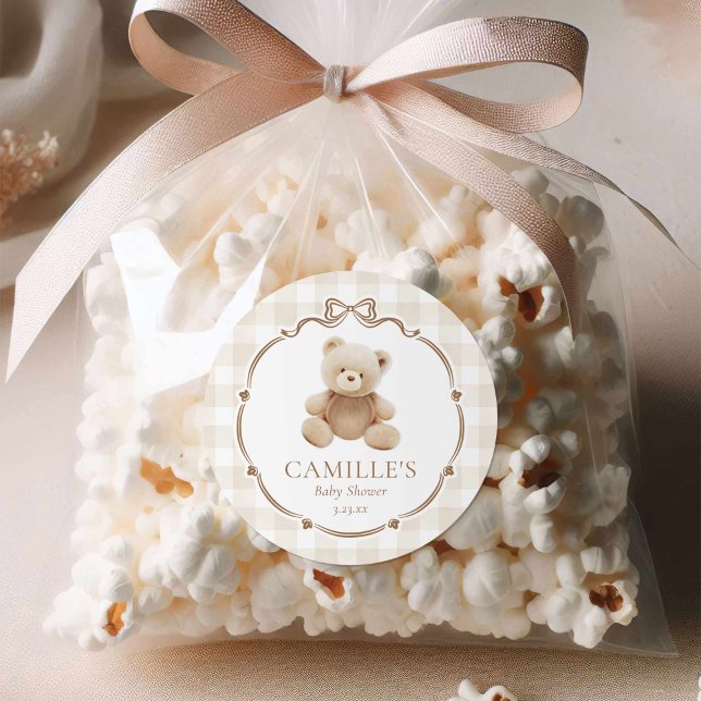 Sticker Rond Baby shower garçon Teddy Bear Plaid (Teddy Bear Baby Shower Round sticker)