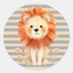 Sticker Rond Baby shower garçon tendance Lion Stripes