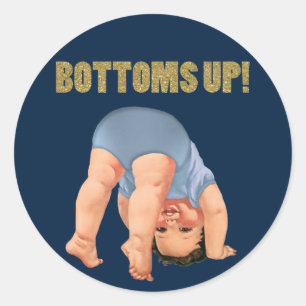 Sticker Rond Baby Shower Garçons Cul En L'air