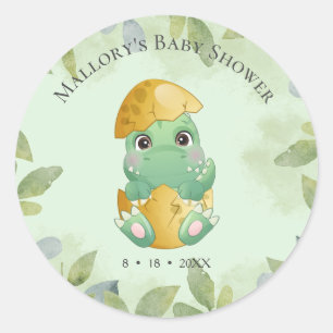 Sticker Rond Baby shower Garçons Dinosaur Vert