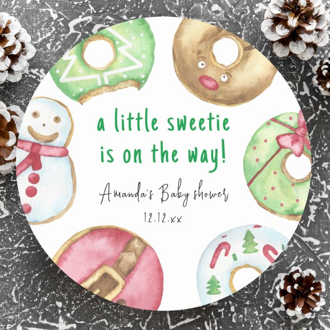 Sticker Rond Baby shower gâteaux de Noël et donuts (Créateur téléchargé)