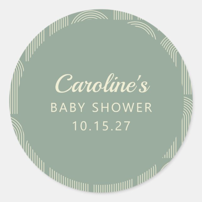 Sticker Rond Baby shower géométrique Sage Green Mod personnalis (Devant)
