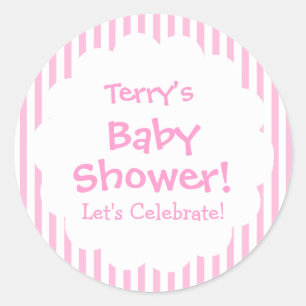 Sticker Rond Baby shower GIRL Pink Stripes V8