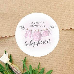Sticker Rond Baby shower Girl Script tendance Aquarelle mignonn