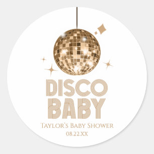 Sticker Rond Baby shower Gold Disco Ball "Disco Baby"