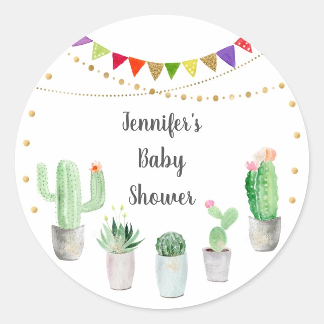 Sticker Rond Baby shower Gold Fiesta Cactus (Devant)