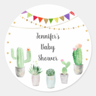Sticker Rond Baby shower Gold Fiesta Cactus