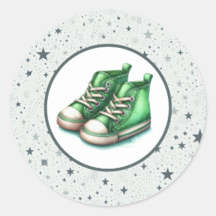 Sticker Rond Baby shower Green Baby High Tops