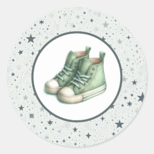 Sticker Rond Baby shower Green Baby High Tops