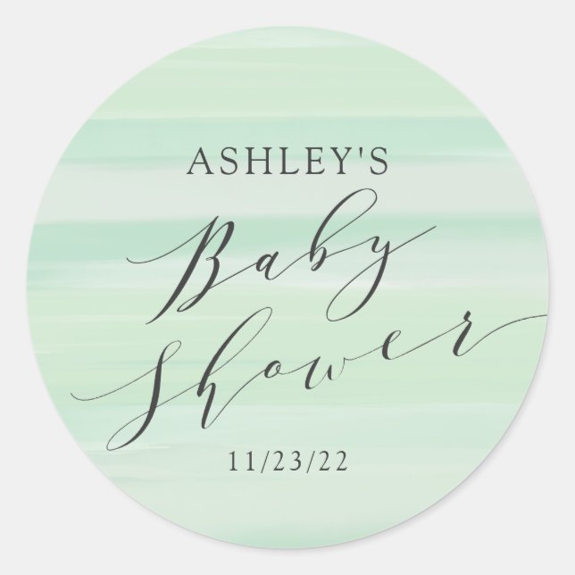 Sticker Rond Baby shower Green Stripes (Devant)