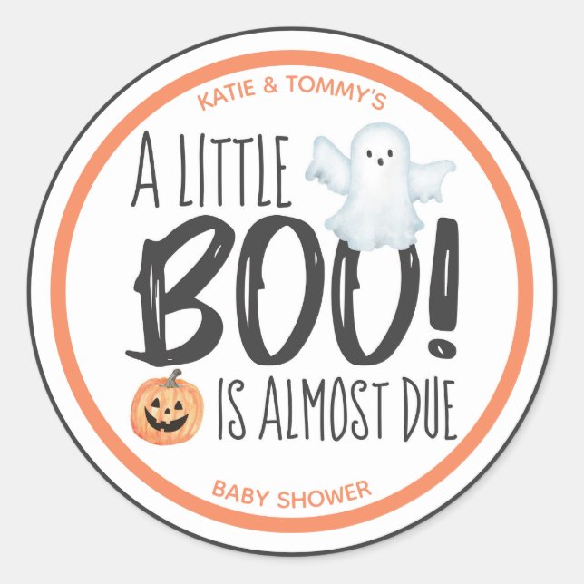 Sticker Rond Baby Shower Halloween Citrouille Fantôme 'Bouh'  (Devant)