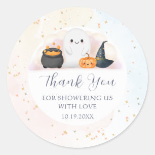 Sticker Rond Baby shower Halloween Little Boo