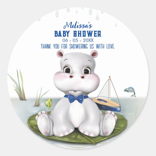 Sticker Rond Baby shower hippo (Devant)