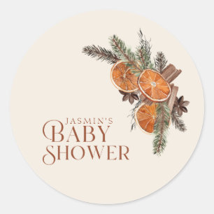 Sticker Rond Baby Shower Hiver Orange Séchée Cannelle