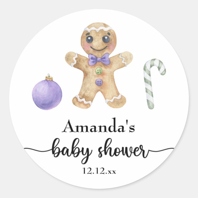 Sticker Rond Baby shower homme en pain d'épices (Devant)