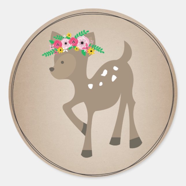 Sticker Rond Baby shower inspiré de carte de cerfs communs de (Devant)