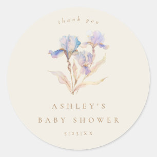 Sticker Rond Baby shower Iris aquarelle